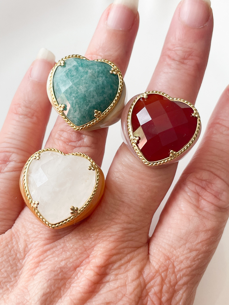 bague coeur rose rouge doré t 54 56
