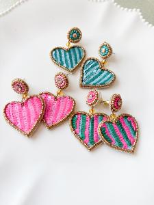 Boucles perles brodées Amore bleu vert