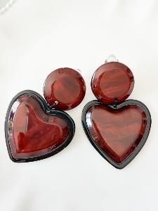 Boucles CLIP coeur résine marron
