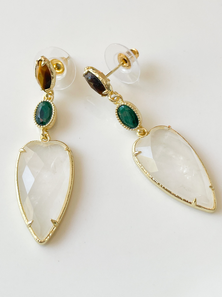 Boucles coeur pierre blanche doré