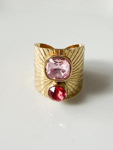Bague cristal large rose doré
