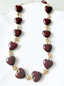 Collier coeurs marron doré