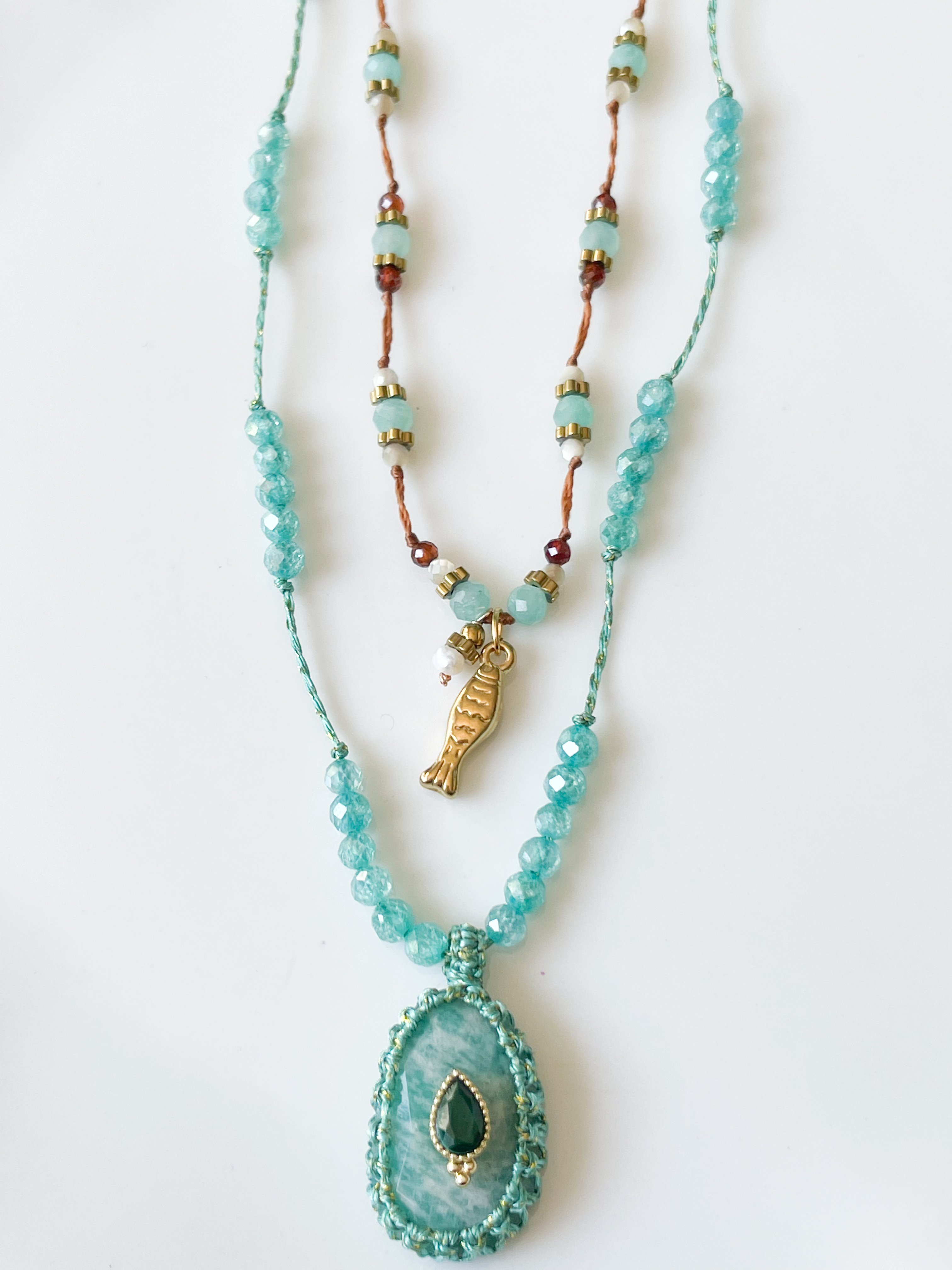 Collier pierre Moon turquoise doré