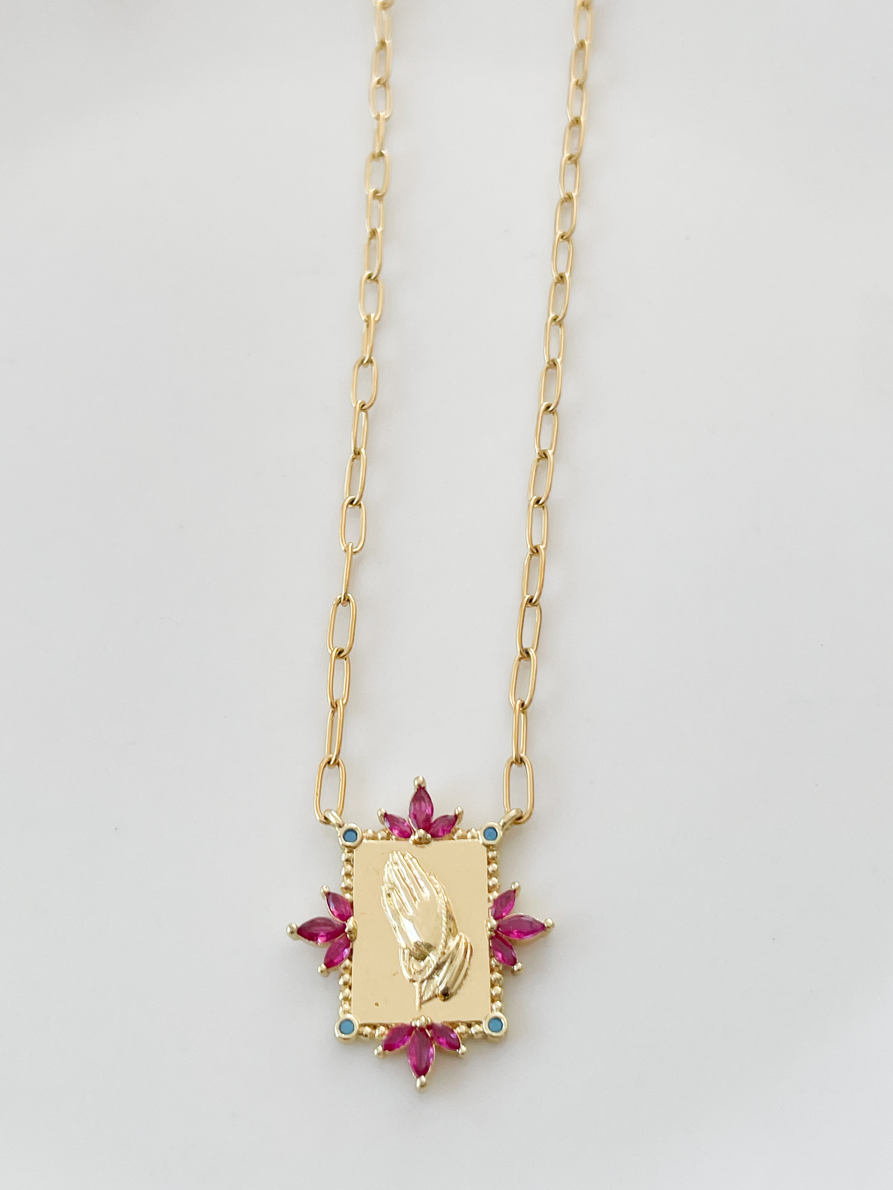 Collier Prière rose doré