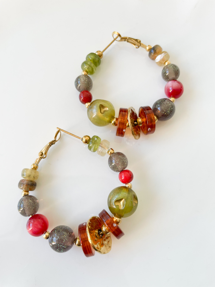 Boucles Rosy rouge vert doré
