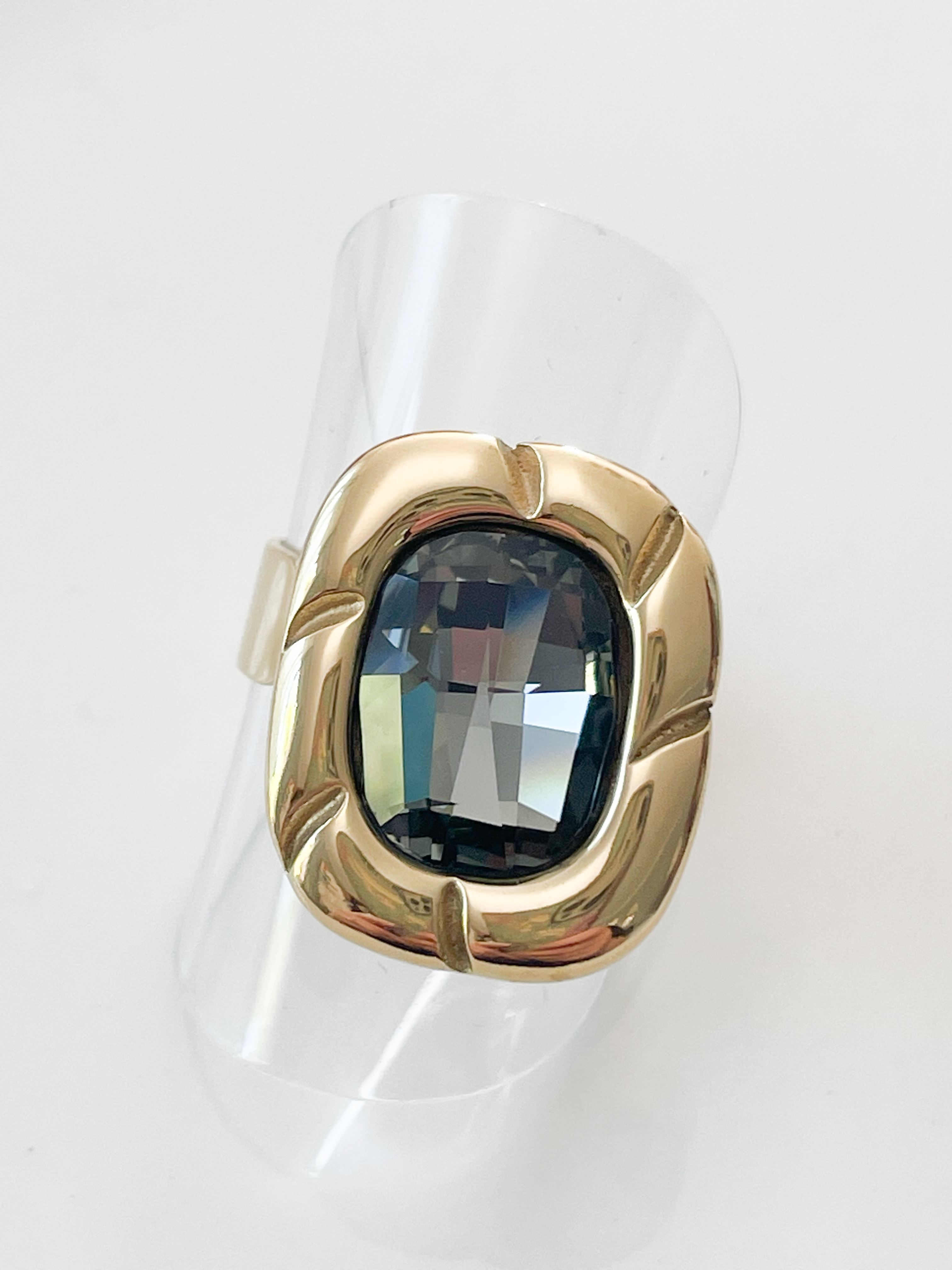 bague cristal grande gris doré