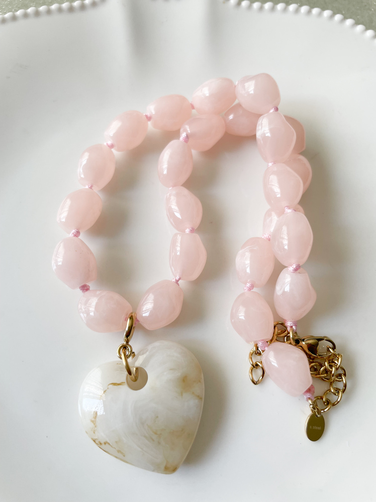 Collier Coeur rose blanc doré