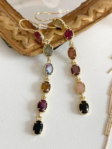 Boucles longues pierres doré