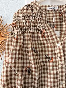 Tunique carreaux broderies marron  36/40