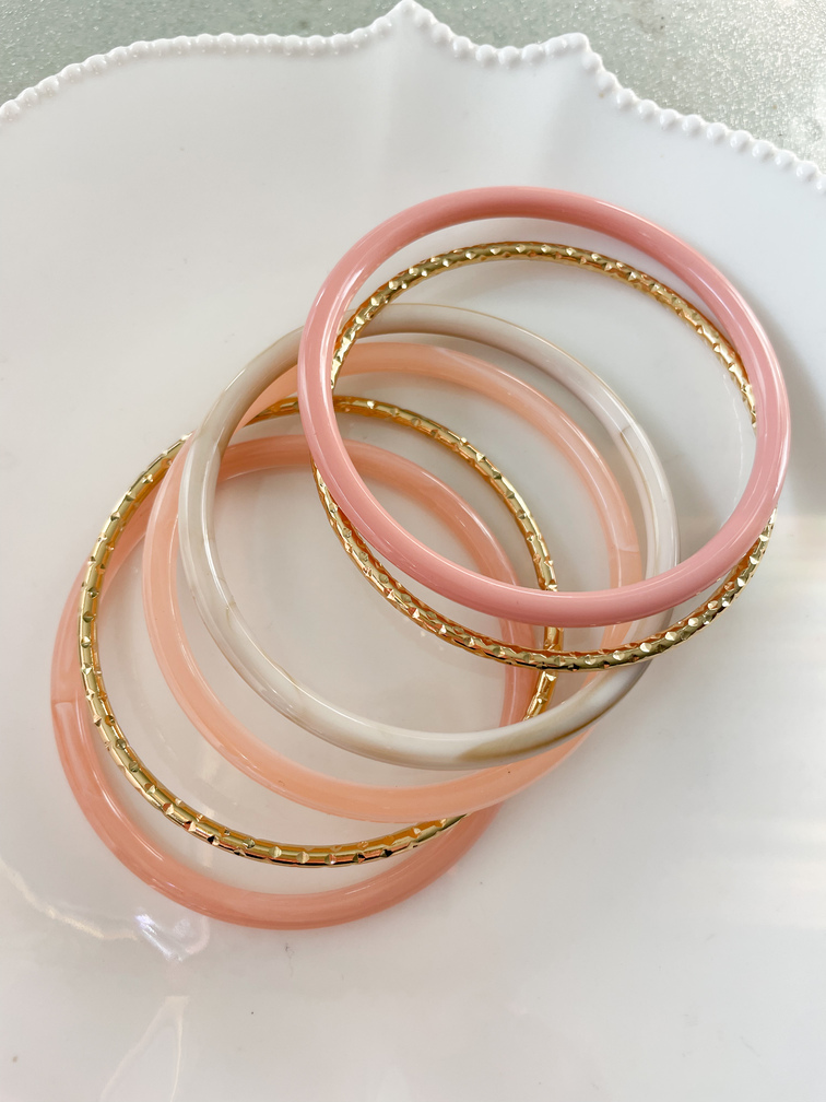 Bracelets 6 rangs rose clair doré du Live