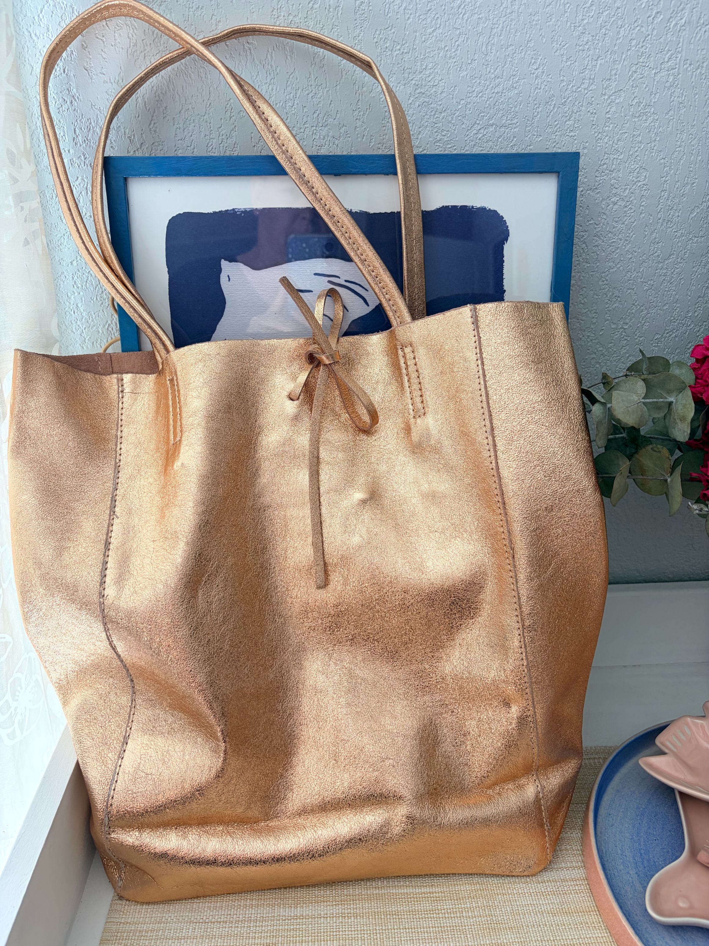 Sac cabas souple doré cuir 