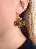 Boucles pierres fleur marron doré 