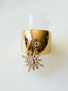 Bague météore large strass doré