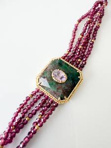 Bracelet Rosie violet et vert doré
