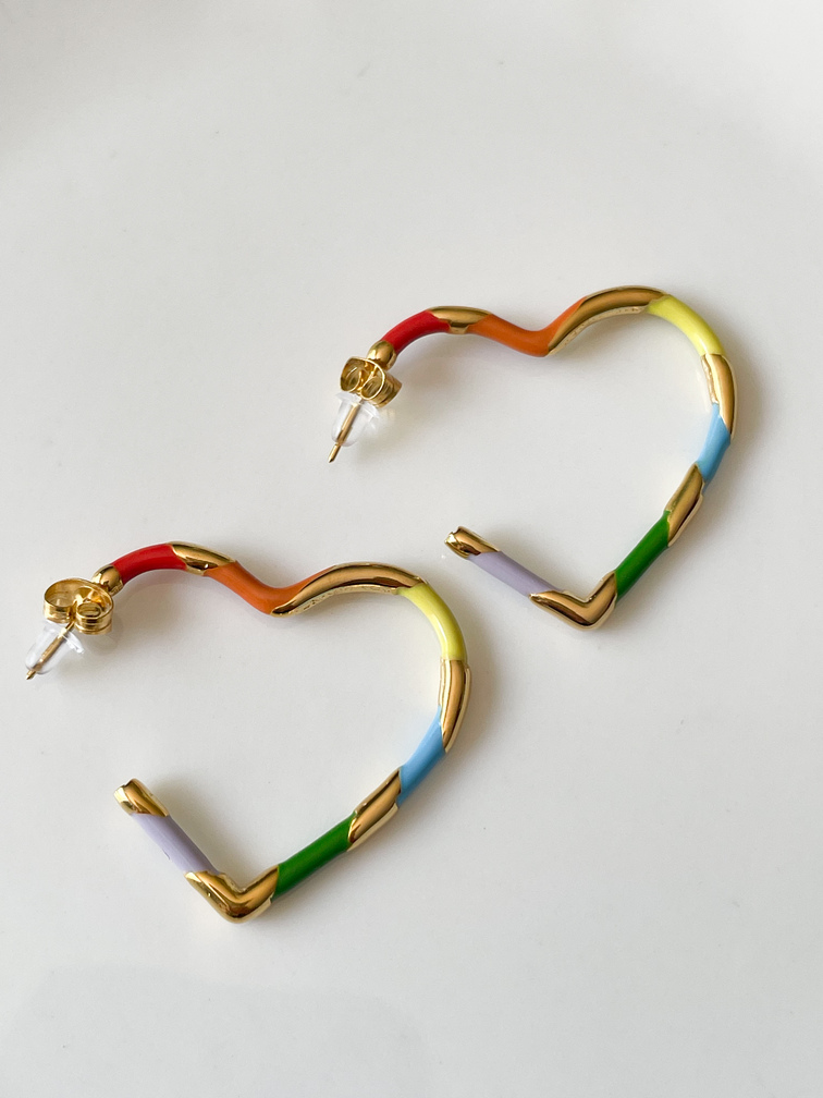 boucles coeur arc en ciel doré