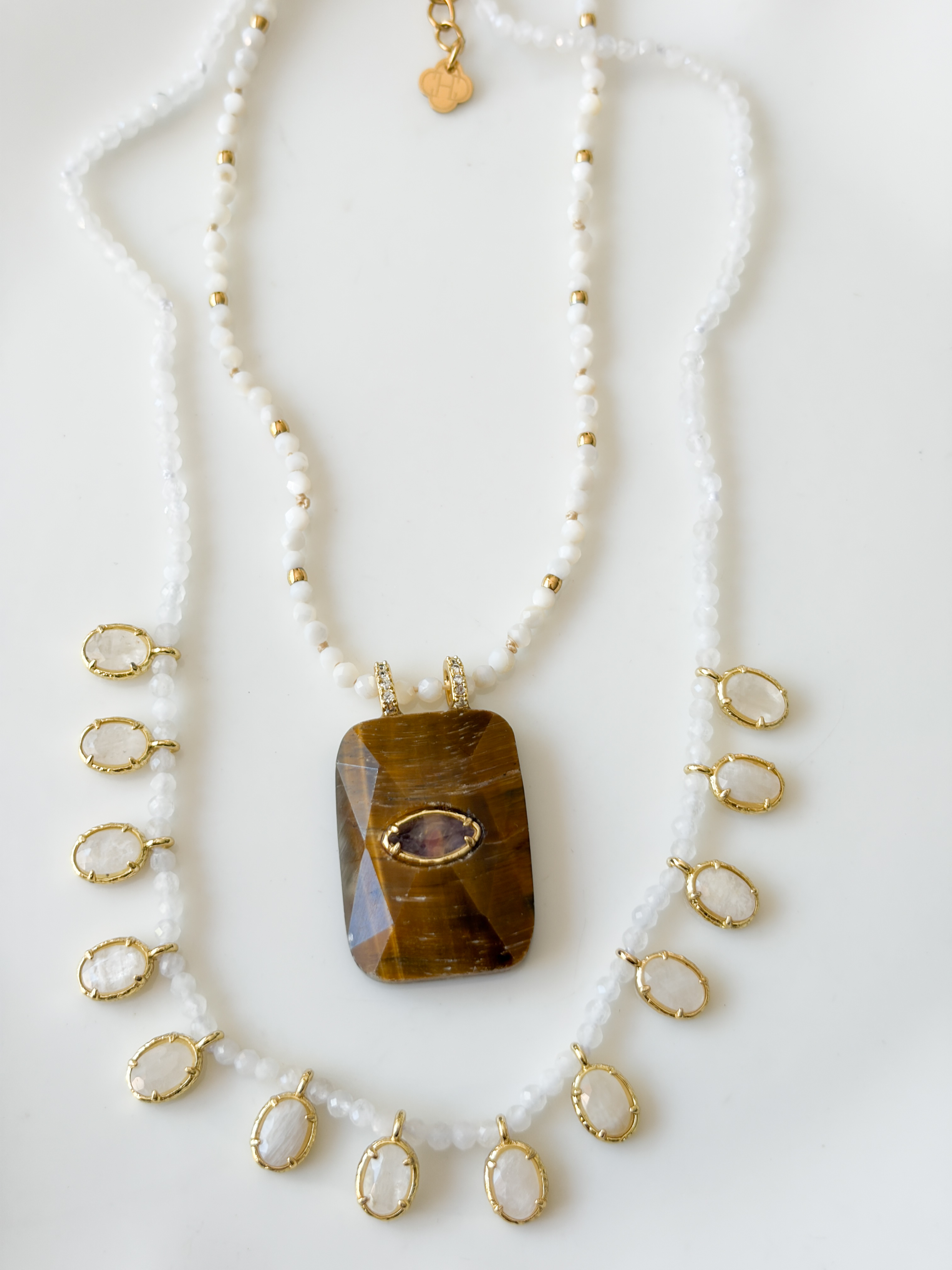 Collier pierres Randy blanc doré