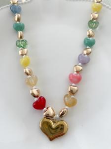 collier coeurs multicolore doré