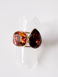 Bague Cristal double marron doré