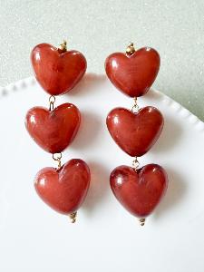 boucles 3 coeurs acajou doré
