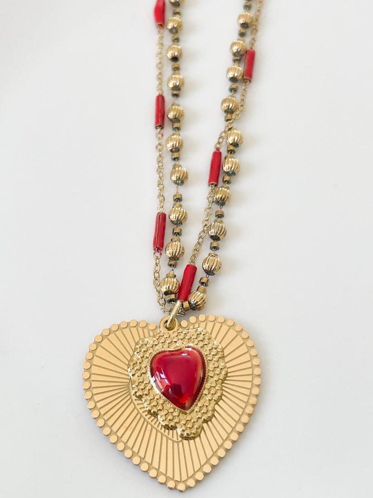 Collier Amour rouge doré