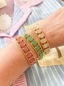 Bracelet jonc pierres blanc Garbo doré