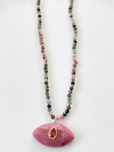 Collier Amy oeil pierres rose