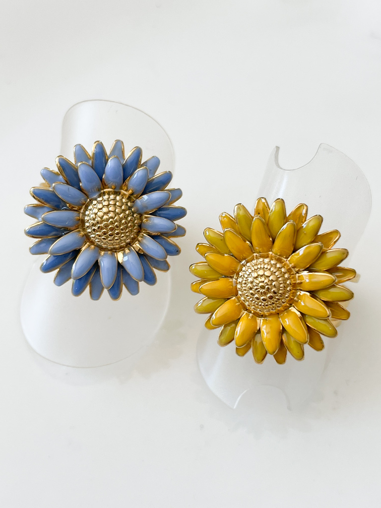Bague marguerite bleu doré