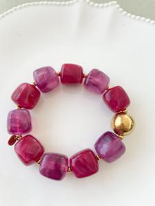 Bracelet perles duo rose violet doré