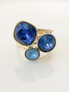 Bague cristal bleu doré