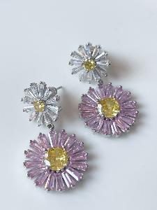 Boucles strass Madeleine rose argenté