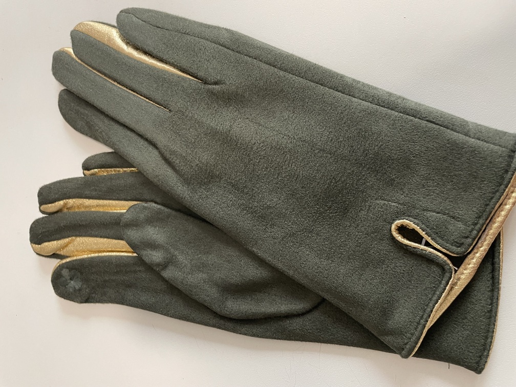 gants tactiles kaki doré