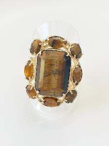 Bague pierre rectangle marron doré