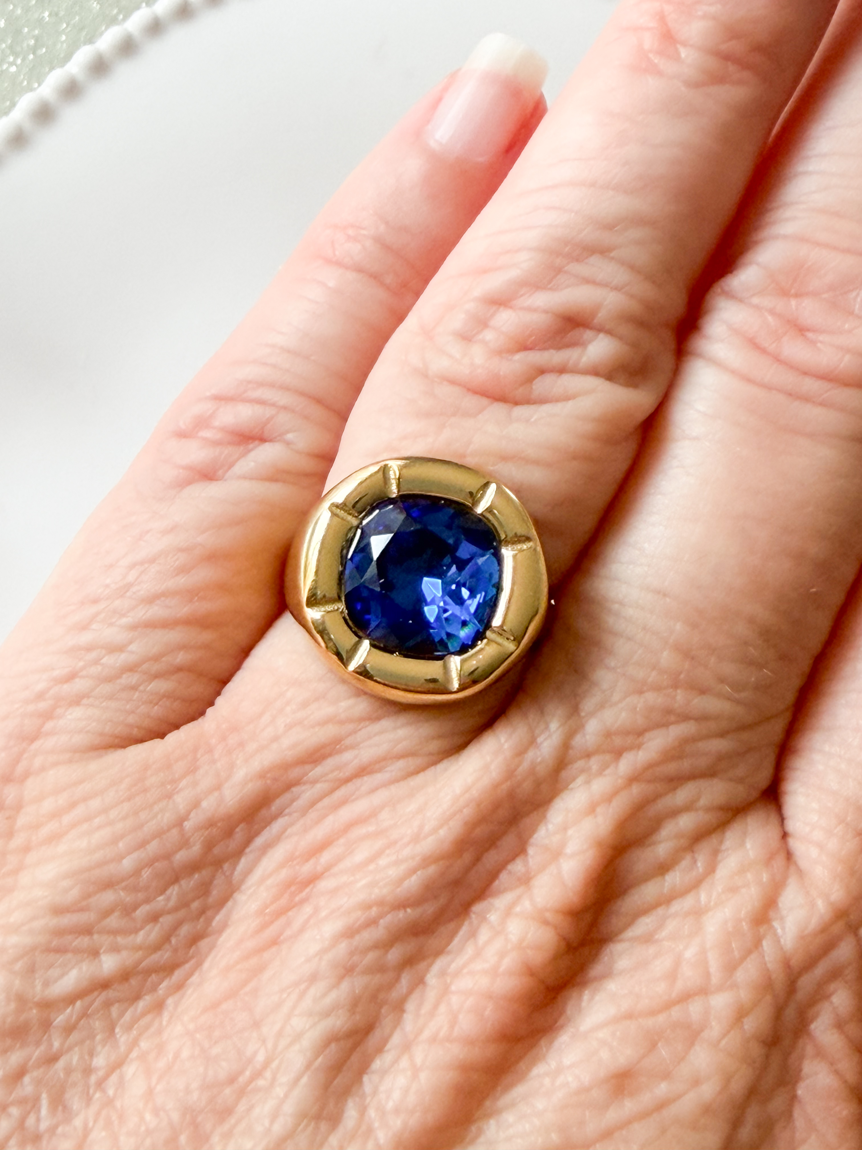 Bague cristal carré bleu doré