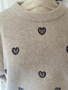 Pull coeur vichy crème taille unique