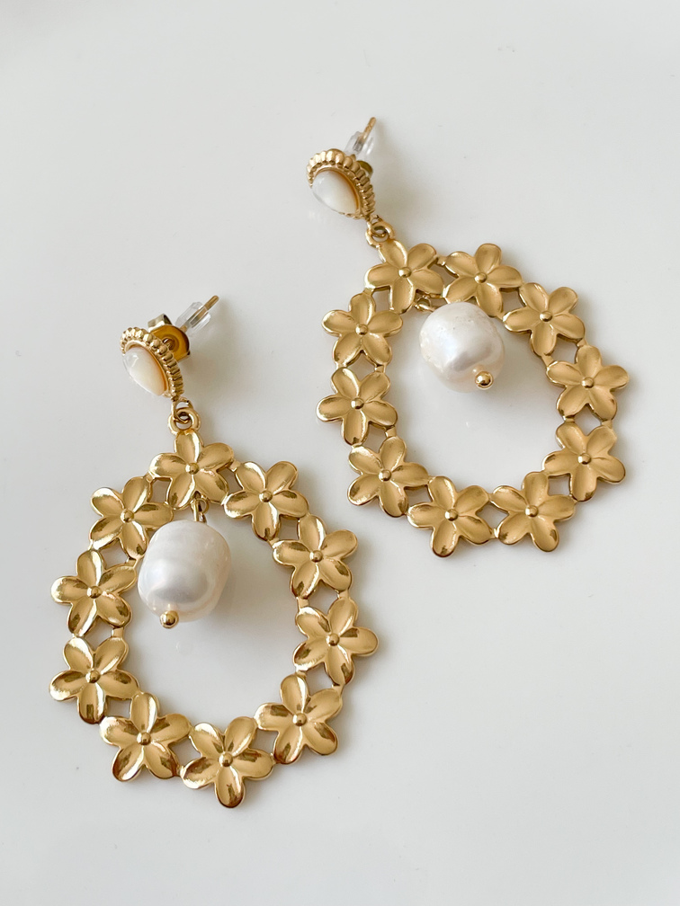 boucles fleurs perles doré du Live