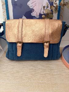 Sac nubuck bleu doré cuir 