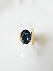 Bague cristal ovale bleu denim doré