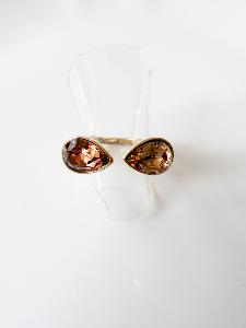 Bague cristal 2 gouttes beige doré
