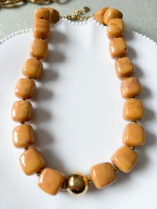 Collier perles miel doré