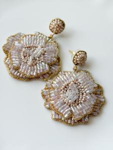 Boucles perles brodées Orchidée blanc