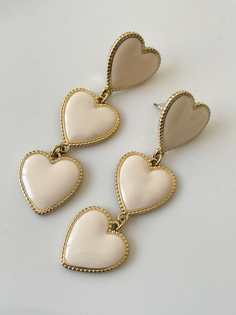 boucles 3 coeurs beige doré