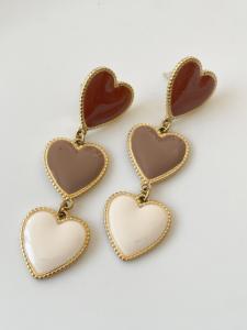 boucles 3 coeurs marron doré