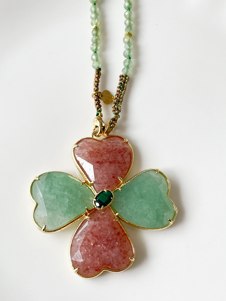 Collier sautoir pierres fleur doré