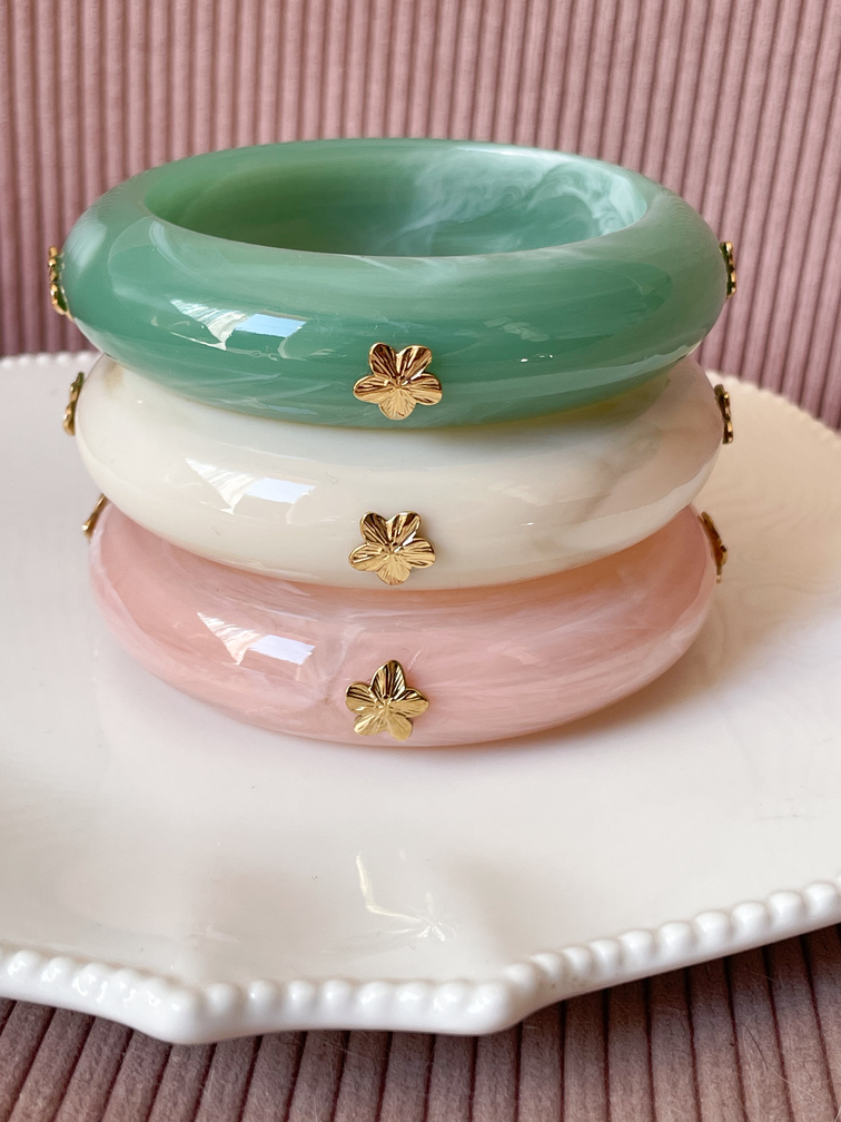 Bracelet Claude rose fleurs doré