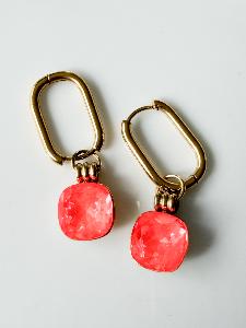 Boucles cristal créoles rectangle fluo doré