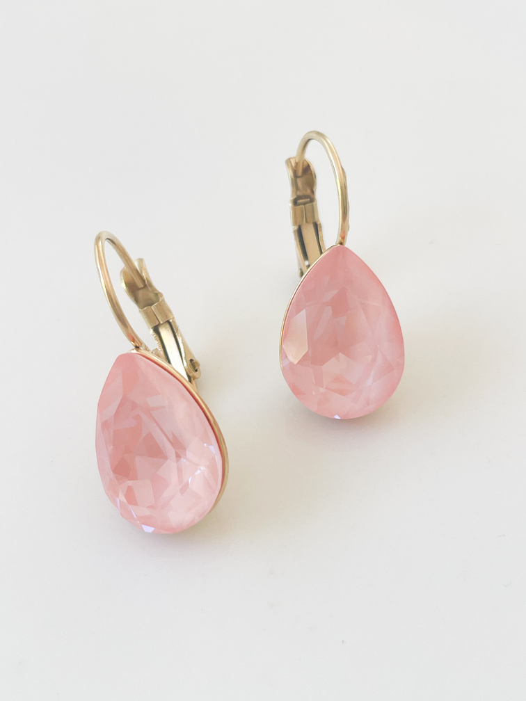 Boucles cristal goutte rose clair doré