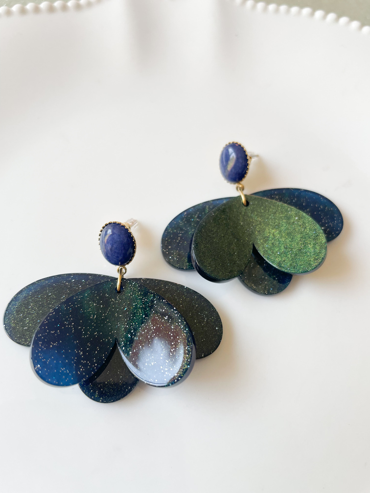 boucles Amélie bleu paillettes doré