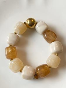 Bracelet perles duo crème miel doré