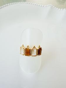Bague pierres Pyla blanc marron doré