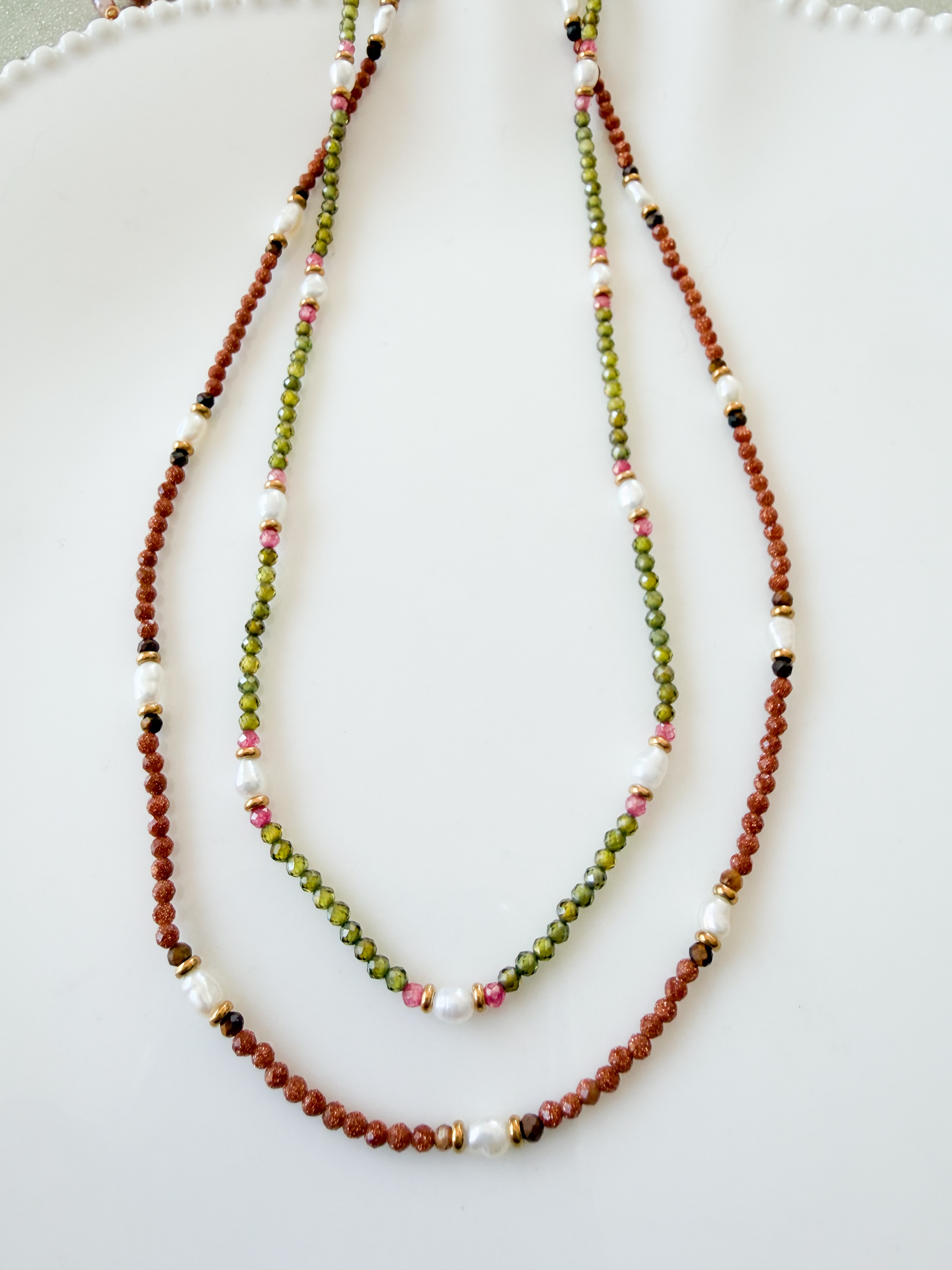 Collier pierres Bianca kaki doré